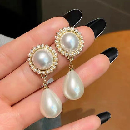2025 New Korean Style Contracted Heart Pearl Earrings Zircon Geometric Stud Earring